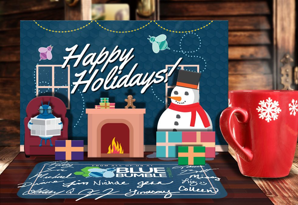 Blue Bumble Pop-Up Card for the Holidays